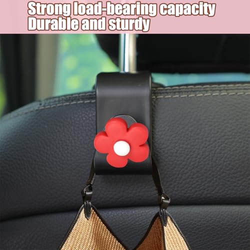 4 PCS Car Headrest Hook, Multifunctional Flower Vehicle Seat Back Storage Hook, Cute Automotive Seatback Organizer Hanger for Purse Grocery Bag Handbag, Universal Fit (Black/Red) - color: Black/Red