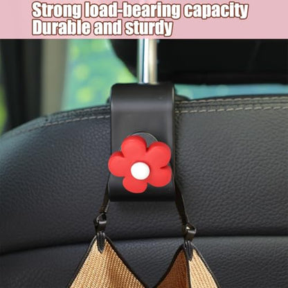 4 PCS Car Headrest Hook, Multifunctional Flower Vehicle Seat Back Storage Hook, Cute Automotive Seatback Organizer Hanger for Purse Grocery Bag Handbag, Universal Fit (Black/Red) - color: Black/Red