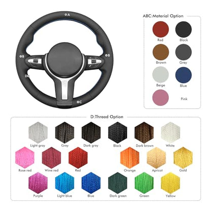 MEWANT Hand-Stitched Steering Wheel Cover for BMW (M Sport) F22 F23 F30 F34 F32 F33 F36 F10 F07 F12 F13 F06 F39 F25 F26 F15 F16, DIY Custom Fit Steering Wheel Wrap for BMW - color: 17:hive style leather + 3m thread
