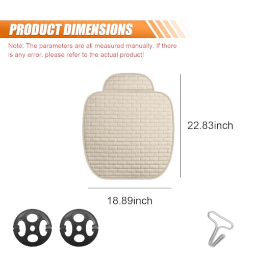 Car Front Seat Cover, Breathable Linen Automotive Seats Cushion, Anti-Slip Vehicle Seat Pad with Storage Pocket, Universal Auto Seats Protection Mat (BeigeSg)