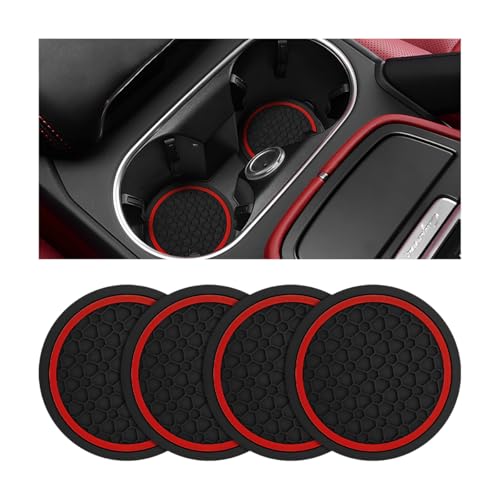 4PCS Car Cup Coasters, Non-Slip Automotive Insert Cup Holder Pad, Waterproof Dustproof Vehicle Interior Decorative Embedded Drink Mat Accessories, Universal for RV, SUV, Truck (Black/Red) - color: Black/Red