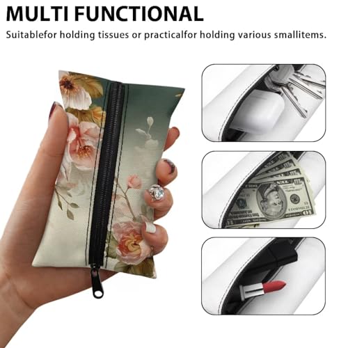 Fabric Purse Zipper Tissue Bag With Hummingbird Pattern - 5.2 x 3.2 Inch Washable Holder for Pocket Tissues, Coins, Cards - Travel Packs for Car, Office, Home - color: Hummingbird