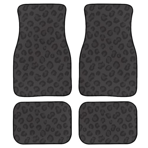 Black Leopard Print Car Floor Mats 4Pcs Abstract Spotted Fur Wild Animal Skin Texture Cheetah Print Floor Mats for Cars Custom Front Rear Vehicle Rugs Universal Auto Accessories for Trucks - color: Black