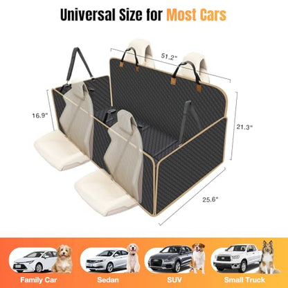 Hard Bottom Dog Car Seat Cover for Back Seat, Holds 420lbs - Waterproof Sturdy Nonslip Hammock for Cars/Trucks/SUVs - Easy to Clean & Safe Backseat Extender for Large Dogs