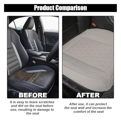Leather Car Seat Cover, Auto Front Bottom Seat Cover Luxury Car Seat Protector Anti-Slip Waterproof Cushion Cover with Storage Pocket, for Most Cars, Trucks, SUVs (Light Grey)