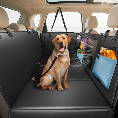 Dog Car Seat Cover for Back Seat 53", Upgraded PU Leather Back Seat Extender with Hard Bottom Holds 400LBS, Waterproof Anti-Scratch, Backseat Cover for Dogs in Car, SUV & Small Truck - size: Large