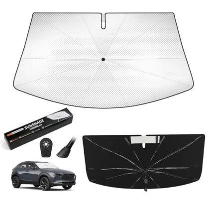 Windshield Sun Shade Umbrella Compatible with Mazda CX-30 2020-2026, Foldable Car Sunshade with 360° Bendable Handle & Rearview Mirror Cutout for Dashboard Protection, Upgraded HUPF - size: For Mazda CX-30 2020-2025