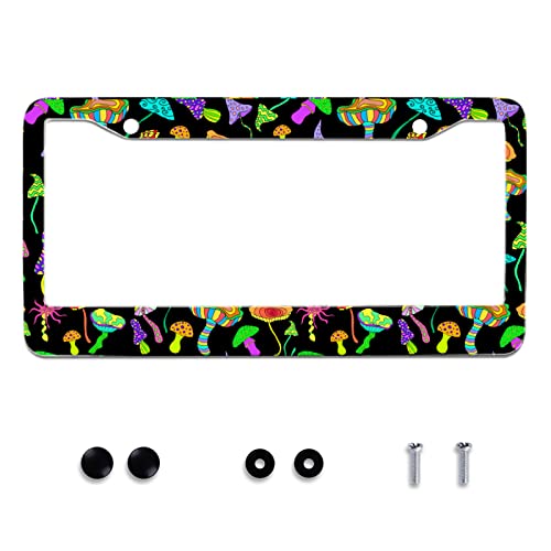 Personalise Colorful Mushrooms License Plate Frames Funny License Plate Frame Car Universal Stainless Steel Accessories Cars Decor with 2 Holes and Screws Fits Standard US Vehicles Size 12.2 x 6 Inch - color: Colorful Mushrooms