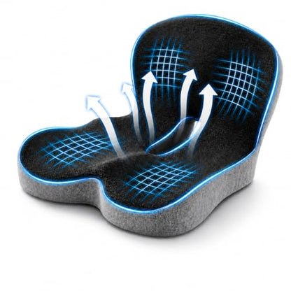 Seat Cushion Memory Foam with Ergonomic L-Shaped Extra Wide Support for Lower Back Relief, Comfort Cushion for Office Chair, Car Seat & Gaming Seat, Helps Sciatica Pain, Posture Improvement (Gray)