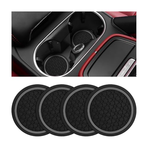 4PCS Car Cup Coasters, Non-Slip Automotive Insert Cup Holder Pad, Waterproof Dustproof Vehicle Interior Decorative Embedded Drink Mat Accessories, Universal for RV, SUV, Truck (Black/Gray) - color: Black/Gray