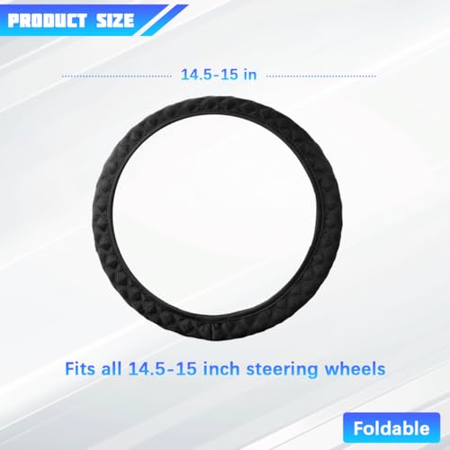Elastic Stretch Car Steering Wheel Cover, 15Inch Breathable Ice Silk Vehicle Steering Wheel Protecter, Cool in Summer Automotive Interior Protection, Universal for SUV Sedan Truck (Black)