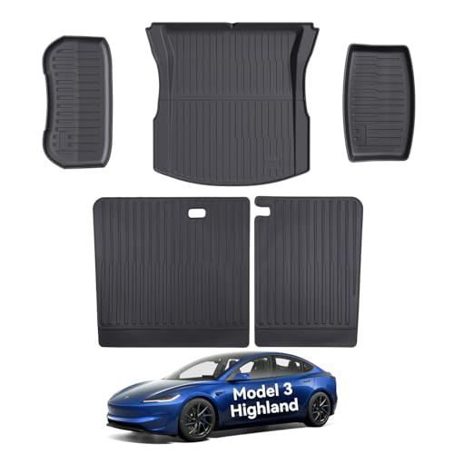 Cargo Mat Compatible with Tesla Model 3 Highland 2024-2026, Heavy-Duty TPE Trunk Liner Rear Seat Back Protector Model 3 Accessories Custom Fit Trunk Mat- 5PCS - size: 5 PCS for Model 3 Highland 2024-2026