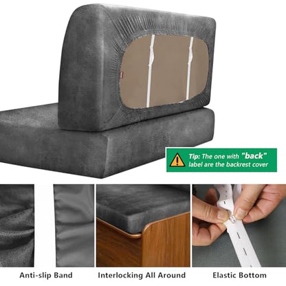 Leather Like RV Dinette Cushion Covers, RV Booth Seat Cover Stretchable Camper Cushion Couch Covers Washable Slipcovers for RV Camper Car Bench (2 Backrest Covers & 2 Bench Covers, Light Gray) - color: 02light Grey, size: 2 Bench Cover &2 Backrest Cover