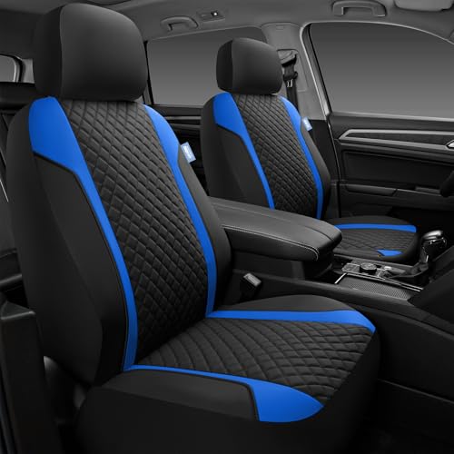 Skechers Seat Covers Contour Foam Cozy Fit,Leather Car Seat Covers, Car Seat Covers Front Seats Airbag Compatible, Universal Automotive Comfort for Most Cars, Vans, Trucks, SUV,Blue - color: Black and Blue