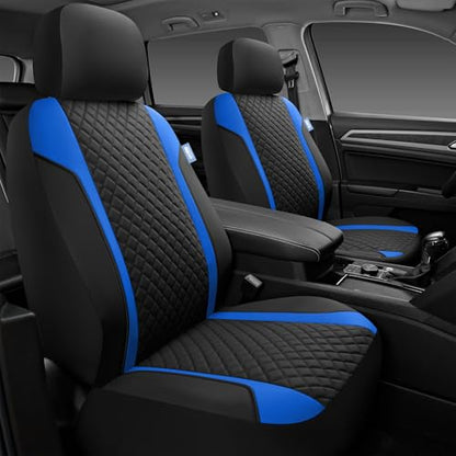 Skechers Seat Covers Contour Foam Cozy Fit,Leather Car Seat Covers, Car Seat Covers Front Seats Airbag Compatible, Universal Automotive Comfort for Most Cars, Vans, Trucks, SUV,Blue - color: Black and Blue
