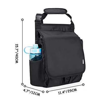 LUXJA Car Front Seat Organizer with Cover and Laptop Sleeve, Car Seat Organizer with Back Adjustable Straps, Black - color: Black