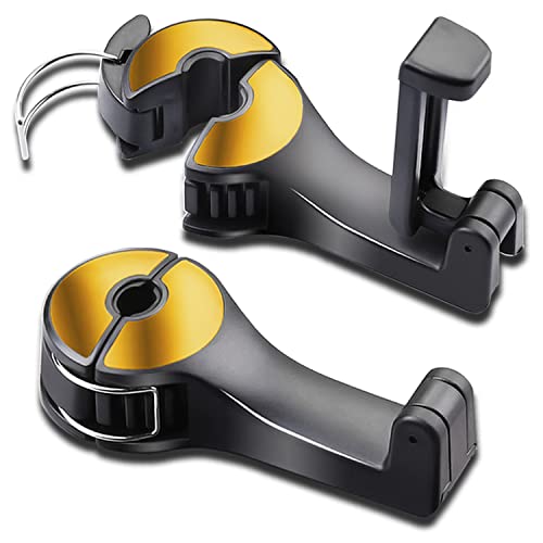 Car Headrest Hidden Hook with Phone Holder, Universal 360 Rotation, Gold, 2 Pack - color: Gold
