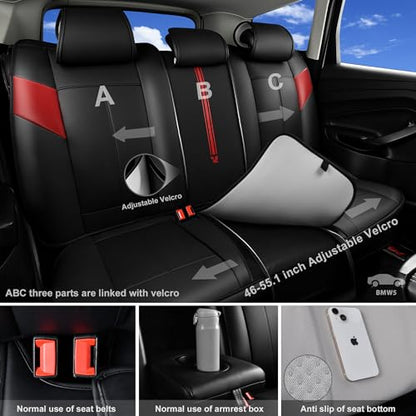 CAR PASS Nappa Leather Seat Covers, Breathable Waterproof Car Seat Covers Full Set, Luxury Leather Front and Back Seats Full Coverage, Universal Fit SUV Pick-up Truck Sedan Automotive(Black Red) - color: Black Red, size: Full Set Full Coverage