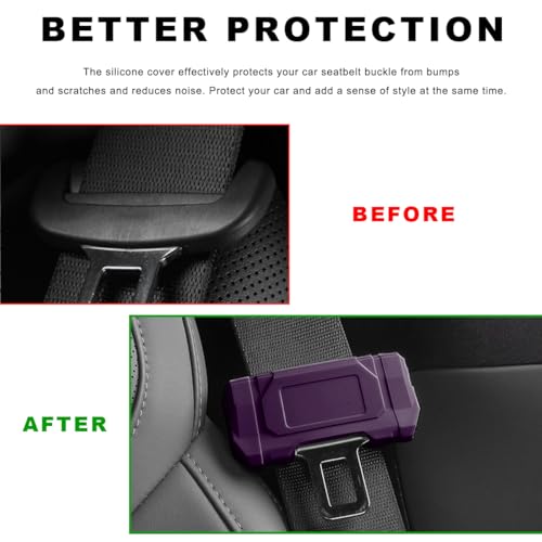 2 PCS Car Seat Belt Buckle Covers, Anti-Scratch Silicone Auto Seatbelt Clips Protector, Universal Seat Belt Buckle Protective Sleeve for SUVs Vans Trucks, Car Accessories (Purple) - color: Purple