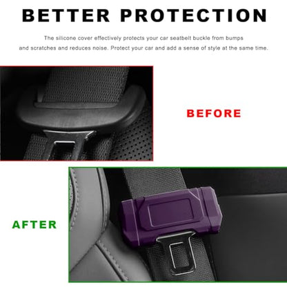 2 PCS Car Seat Belt Buckle Covers, Anti-Scratch Silicone Auto Seatbelt Clips Protector, Universal Seat Belt Buckle Protective Sleeve for SUVs Vans Trucks, Car Accessories (Purple) - color: Purple