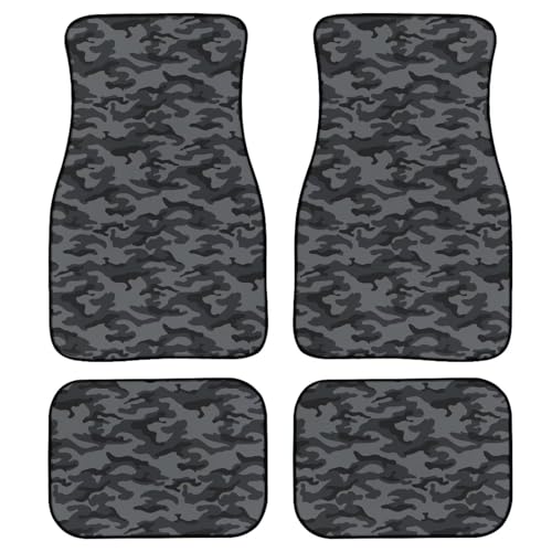 Black Gray Camo Print Car Floor Mats Set of 4 Military Camouflage Universal Vehicle Floor Carpet Decorative Auto Front Rear Foot Rugs for Trucks SUV Sedan - color: Grey