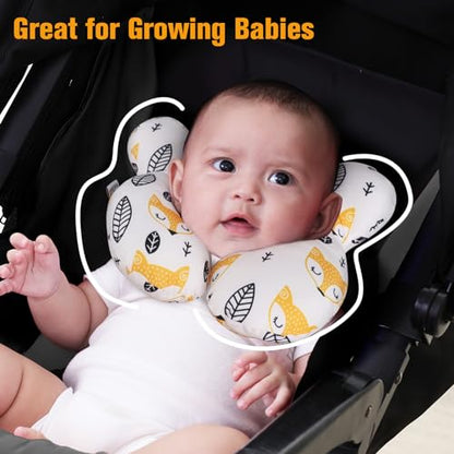 KAKIBLIN Baby Neck Pillow, Upgraded Baby Support Pillow for Head and Neck, Babies Head Pillow for Car Seat, Stroller, Pushchair,Travel(Yellow Fox) - color: Yellow Fox