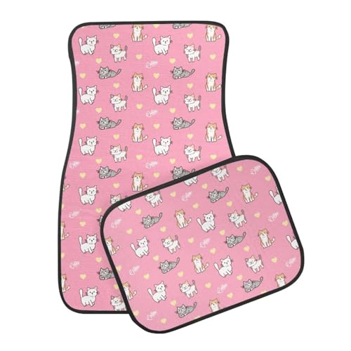 Cat Love Fish Bone Pink Automotive Floor Mats Front and Rear Car Mat Carpet Set 4 Pcs Fit for SUV,Vans,sedans,Trucks - color: Cat Love Fish Bone Pink