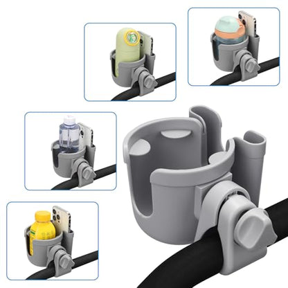 Accmor Stroller Cup Holder with Phone Holder, Bike Cup Holder, Universal Cup Holder for Uppababy Nuna Doona Strollers, 2-in-1 Cup Holder for Walker, Wheelchair, Scooter - color: All Grey