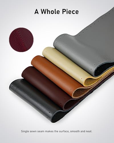 Belinous Leather Steering Wheel Cover Lace Up, Stitch on Steering Wheel Wrap, Universal Fit 13-20 Inch Car Truck Pickup Boat, A Whole Piece of Cowhide, DIY w/Needle Thread (Size L0, Wine Red) - color: Wine Red, size: L0