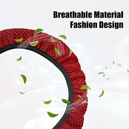 X AUTOHAUX Steering Wheel Cover Universal Elastic Stretch Antislip Breathable Microfiber Ice Silk Interior Trim Wheel Protector for Car Truck SUV Red - color: Red