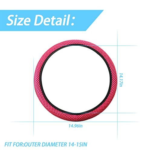 Moly Magnolia Elastic Stretch Steering Wheel Cover, Universal 15 Inch Automotive Steering Wheel Cover, Microfiber Breathable Anti-Slip Odorless Ice Silk, Warm in Winter Cool in Summer (Rose Red) - color: Rose Red