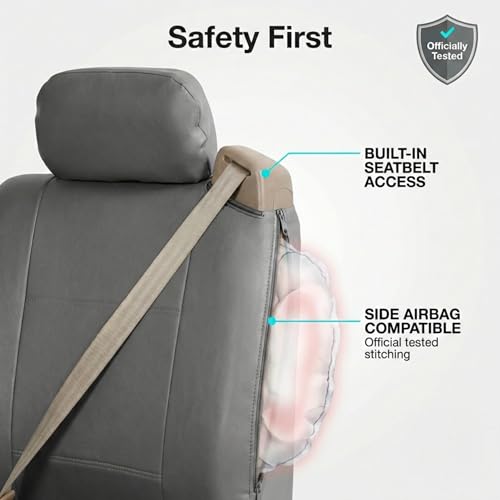 FH Group PU309102 Gray Front PU Leather Seat Cover, Set of 2 (Set Built in Seat Belt Compatible Airbag Ready) - color: Solid Gray - Low Back (Faux Leather), size: Front Set