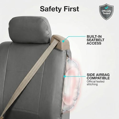 FH Group PU309102 Gray Front PU Leather Seat Cover, Set of 2 (Set Built in Seat Belt Compatible Airbag Ready) - color: Solid Gray - Low Back (Faux Leather), size: Front Set