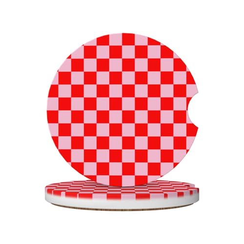 Red Pink Checkered Checkerboard Car Coasters for Cup Holders 2 Pack Universal Anti Slip Car Cup Holder Coasters 2.56 Inch Absorbent Ceramic Drink Mat Auto Interior Accessories for Women Men - color: Gray