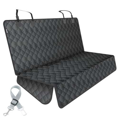 Back Seat Cover for Kids in Car | 100% Waterproof Car Seat Protector for Dogs with Seat Belt, Non-Slip | Bench Seat Cover from Scratches, Spills & Mess | Rear Seat Protector Fit Cars/SUVs/CRVs/Trucks - color: Black, size: Standard(54"W x 50"L)