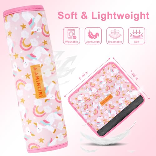 Amintiri Seat Strap Shoulder Pads for Kids, Seat Belt Cover for Children, Soft Furry Seat Belt Cushion for Travel, Cartoon Car Seat Belt Pad Cover for Boys and Girls.