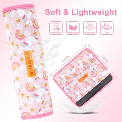 Amintiri Seat Strap Shoulder Pads for Kids, Seat Belt Cover for Children, Soft Furry Seat Belt Cushion for Travel, Cartoon Car Seat Belt Pad Cover for Boys and Girls.