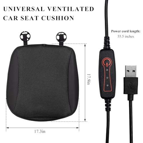 Cooling Car Seat Cushion, Ventilated Cool Bottom Seat Cover with USB Interface, 3-Speed Adjustable Comfy Cooling Pad for Auto Front Seats Home Office Chairs, Car Accessories (Black)