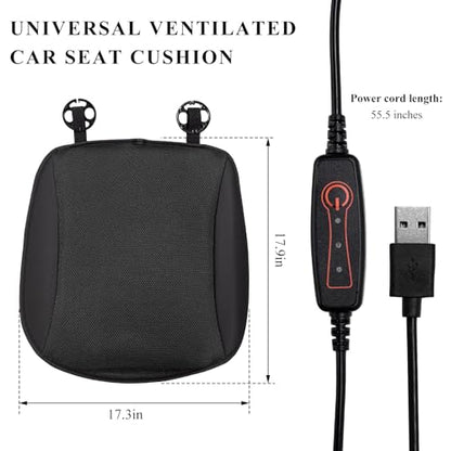Cooling Car Seat Cushion, Ventilated Cool Bottom Seat Cover with USB Interface, 3-Speed Adjustable Comfy Cooling Pad for Auto Front Seats Home Office Chairs, Car Accessories (Black)
