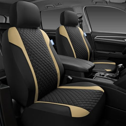 Skechers Seat Covers Contour Foam Cozy Fit,Leather Car Seat Covers, Car Seat Covers Front Seats Airbag Compatible, Universal Automotive Comfort for Most Cars, Vans, Trucks, SUV,Beige - color: Black and Beige
