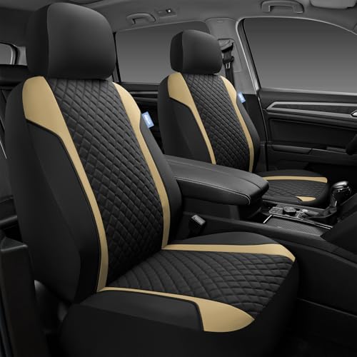 Skechers Seat Covers Contour Foam Cozy Fit,Leather Car Seat Covers, Car Seat Covers Front Seats Airbag Compatible, Universal Automotive Comfort for Most Cars, Vans, Trucks, SUV,Beige - color: Black and Beige