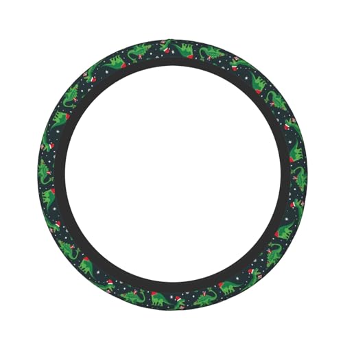 Dinosaur Dino Santa Funny Christmas Car Steering Wheel Cover,Non-Slip Elastic Neoprene-Sweat Car Accessories,Universal 15 Inch Fit Auto, Vans Trucks,Suvs, Truck - color: Dinosaurs