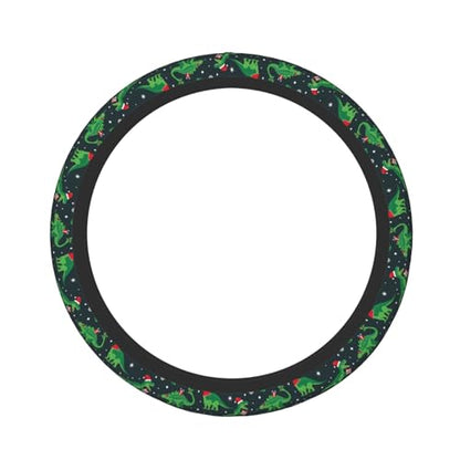 Dinosaur Dino Santa Funny Christmas Car Steering Wheel Cover,Non-Slip Elastic Neoprene-Sweat Car Accessories,Universal 15 Inch Fit Auto, Vans Trucks,Suvs, Truck - color: Dinosaurs