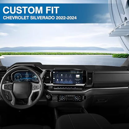 KUST Black Dash Cover for Chevy Chevrolet Silverado/GMC Sierra 1500 2022-2025 2026 & Silverado/Sierra 2500HD 3500HD 2024-2026 (Not for Denali Version) (Only fits 13.4-inch Touch Screen) - size: Silverado 22-26(Black)