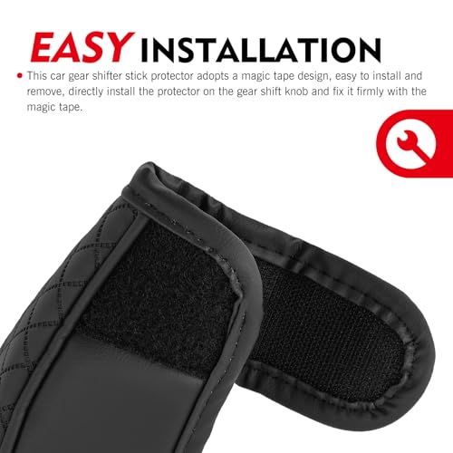 Car Gear Shift Knob Protector, Leather Anti-Slip Anti-Scratch Breathable Automatic Transmission Shift Knob Cover with Velcro, Universal for Car SUV Truck (Black) - color: Black