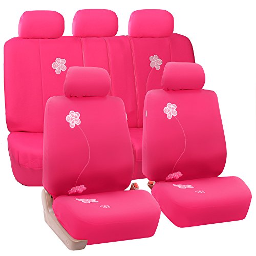 FH Group Full Set Cloth Car Seat Covers - Low Back Front Seat Covers, Universal Fit, Airbag Compatible, Split Bench Rear Seat, Washable Seat Cover for SUV, Sedan, Van, Pink - color: Pink Floral, size: Full Set