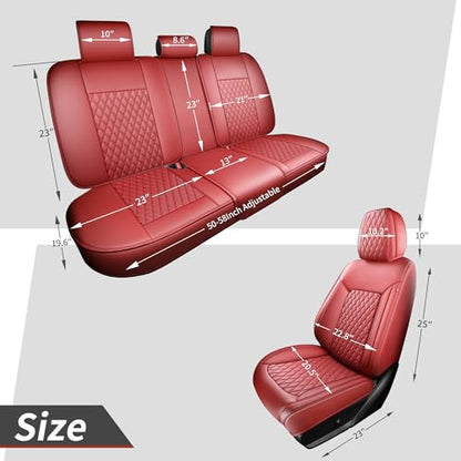 Burgundy Leather Seat Covers for SUV Full Set,Contoured Universal Precision Fit Heavy-Duty Nappa Leather Automotive Seat Covers for Cars,Style1 Wine Red - color: Red Full Coverage