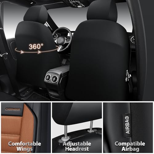 CAR PASS Memory Foam Seat Covers Full Sets, Airy Cool Mesh Thick Car Seat Covers, Leather Car Seat Covers 5 Seats Airbag Compatible, Universal Automotive Comfort for Most Cars, Trucks, SUV, Brown - color: brown