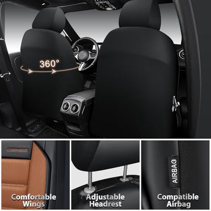 CAR PASS Memory Foam Seat Covers Front, Airy Cool Mesh Thick Car Seat Covers, Leather Car Seat Covers Front Seats Airbag Compatible, Universal Automotive Comfort for Most Cars, Trucks, SUV, Brown - color: brown black