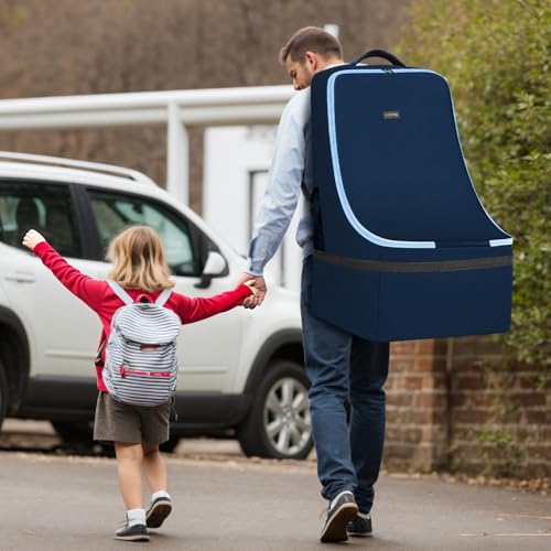 YOREPEK Padded Carseat Travel Bag, Car Seat Travel Cover Backpack with Shoulder Straps, Gate Check Car Seat Bag, Baby Airplane Travel Essentials - color: Dark Sea Blue